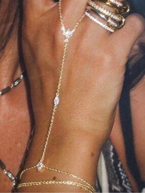 New! Gold Boho Y2K Rhinestone Hand Chain (3027) NWOT